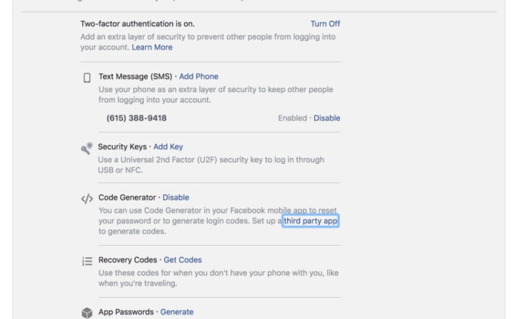  2fa Facebook
